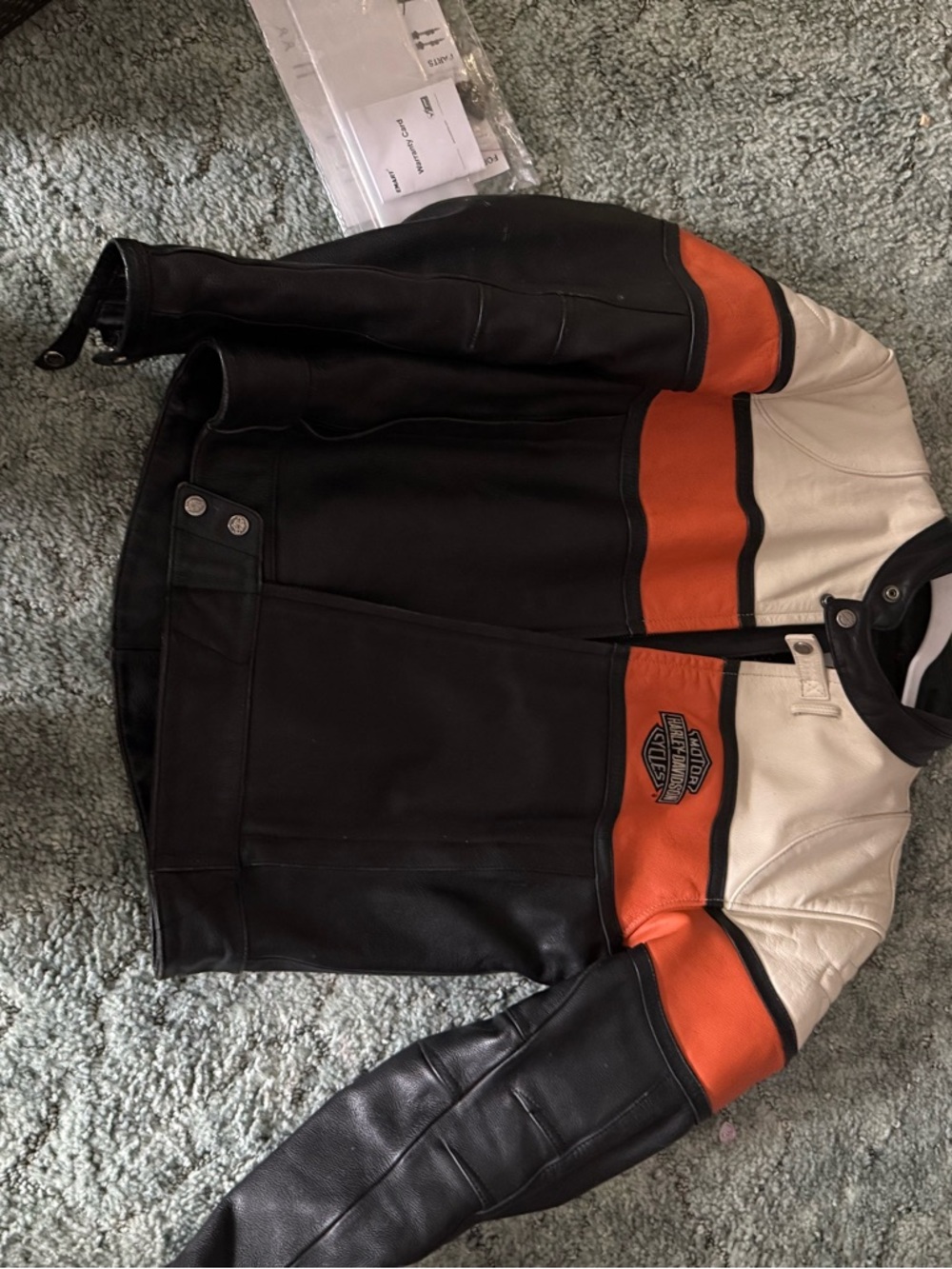Harley-Davidson Black, Orange & White Leather Riding Jacket - Picture 2 of 8